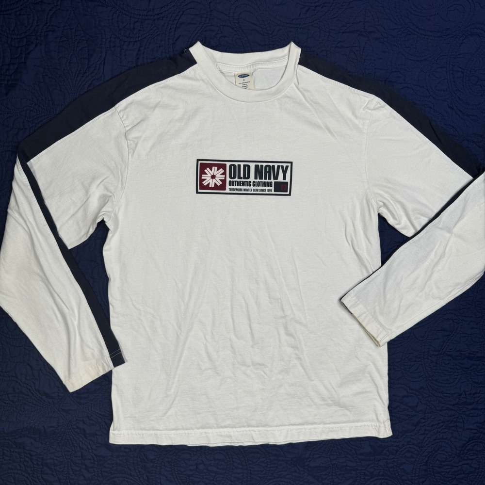 VNTG Old Navy Authentic Clothing  Long Sleeve S T-Shirt White Y2K Graphic Stains